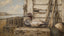 A painting of a vintage canvasback decoy on a weathered waterman's crate at a sound-side shed.