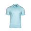 Light blue striped performance polo for golf and summer.