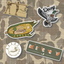 Collection of DECOY brand stickers on a camouflage background