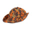 Front angle view of the Blaze Orange Camo Jones Hat with ear flaps folded in featuring the DECOY logo