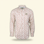 DECOY Outer Banks Sport Shirt flounder and mullet print colorway front view on cream background