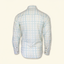 DECOY Outer Banks Sport Shirt blue and yellow plaid colorway rear view on cream background