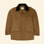 Sportsman's Field Coat front view, 10.25 oz sanforized canvas hunting coat with corduroy collar and storm-flap button front