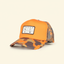 DECOY Hunt Camp Trucker Hat blaze orange frogskin camo variant on cream background
