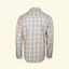 DECOY Outer Banks Sport Shirt blue and orange plaid colorway rear view on cream background