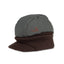 Side view of Olive Jeep Cap styled after WWII M1941 knit cap, front view showing moldable bill and rugged construction.