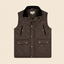 Men's South Creek Quilted Vest front view in Waxed Brown with 12 oz waxed cotton shell and corduroy-lined collar
