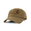 Waxed Canvas Hat by DECOY in brown, featuring unstructured design, leather strap, and brass clasp for classic waterfowl hunting style, front view