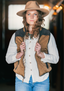 womens quilted vest with corduroy shoulders